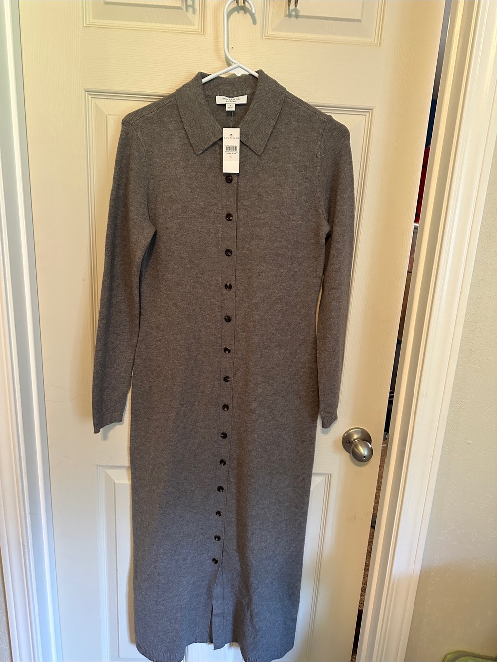 Ann Taylor Gray Button-Front Maxi Knit Dress or Cardigan